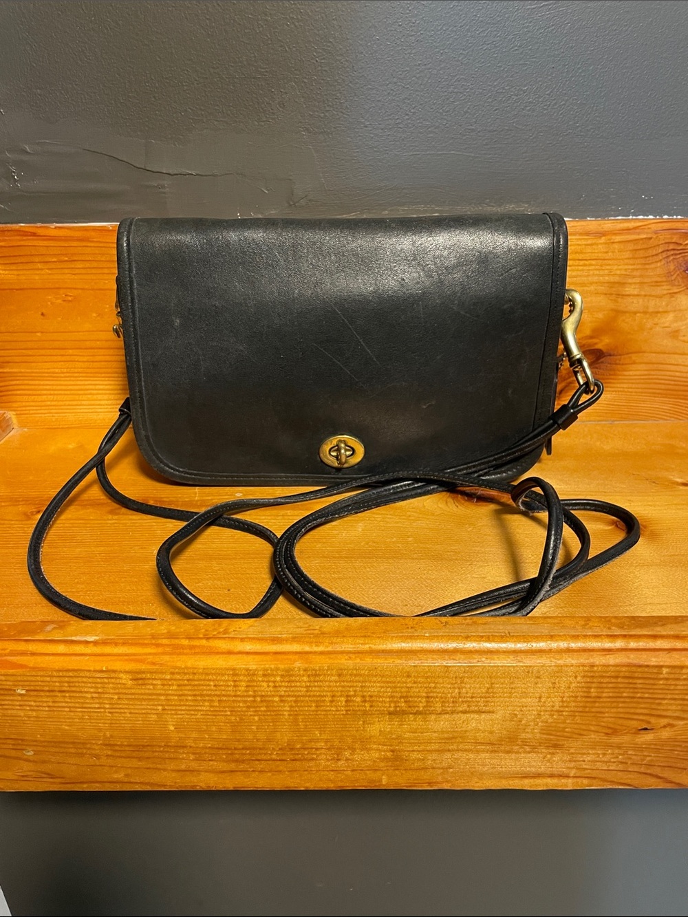Vintage COACH Pocket Bag New York Factory  Double Strapped Black Leather